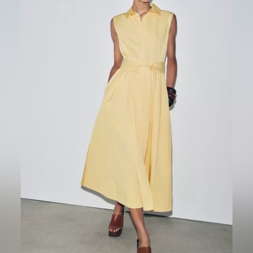 Zara Light Yellow Sleeveless Midi Dress
